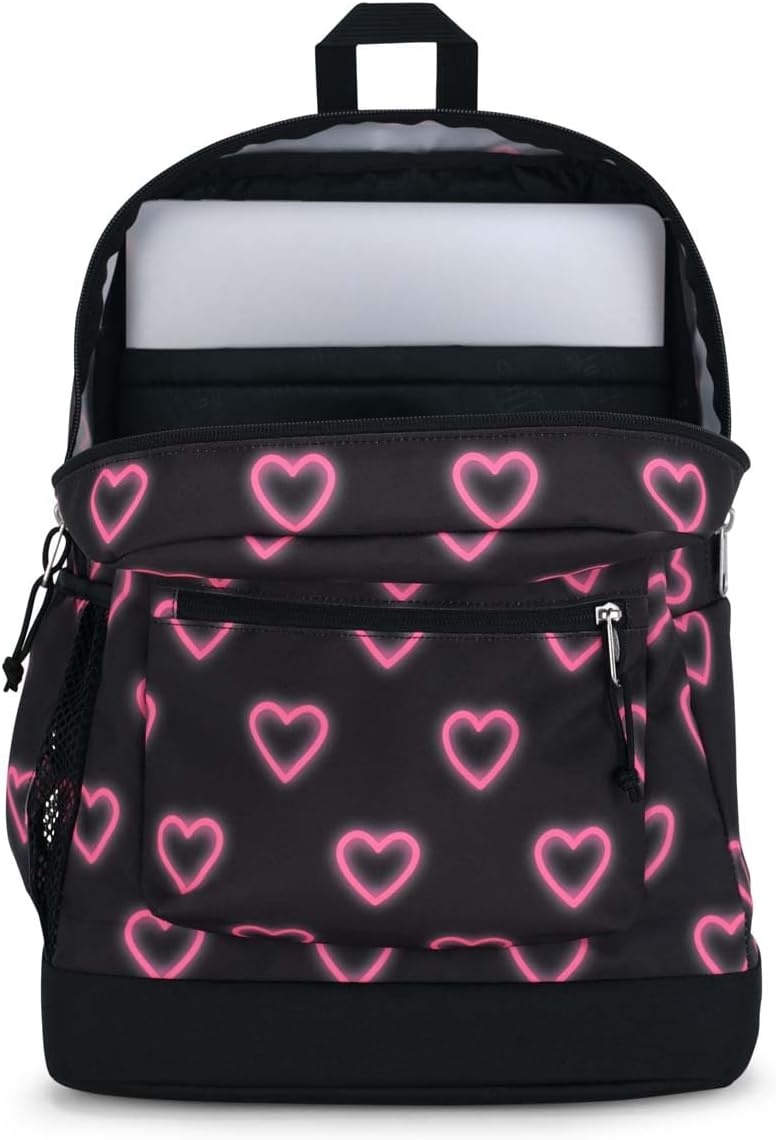 image:imageJanSport Cross Town Plus Backpack Large Main Compartment Side Water Bottle Pocket 15Inch Padded Laptop Sleeve Emerald PoolHappy Hearts Black