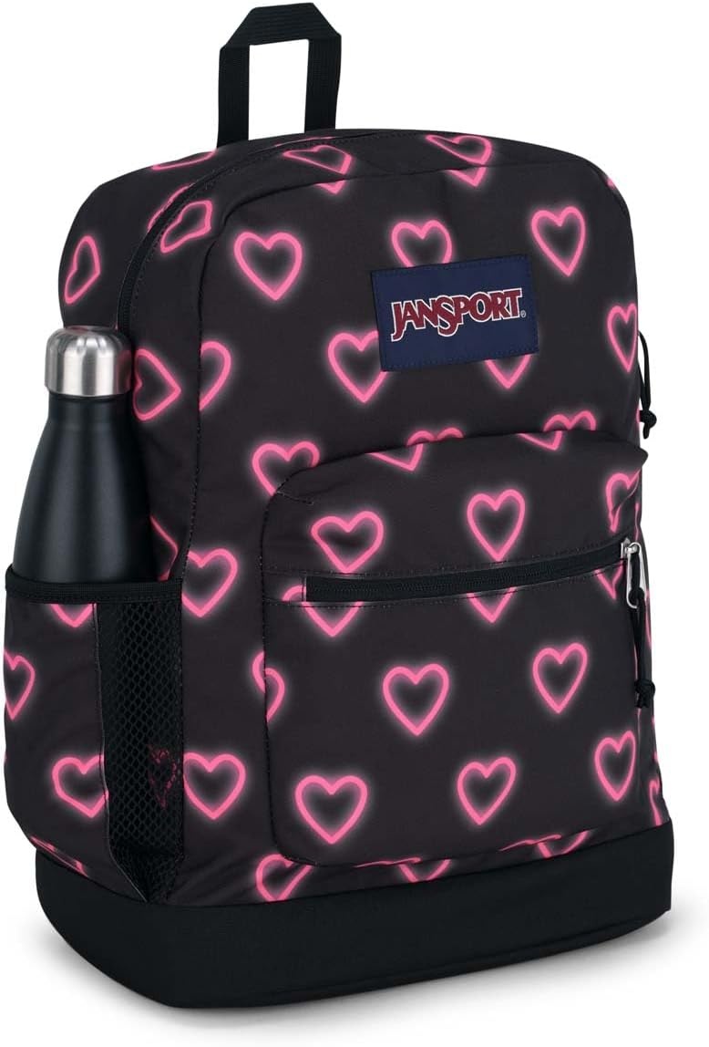 image:imageJanSport Cross Town Plus Backpack Large Main Compartment Side Water Bottle Pocket 15Inch Padded Laptop Sleeve Emerald PoolHappy Hearts Black