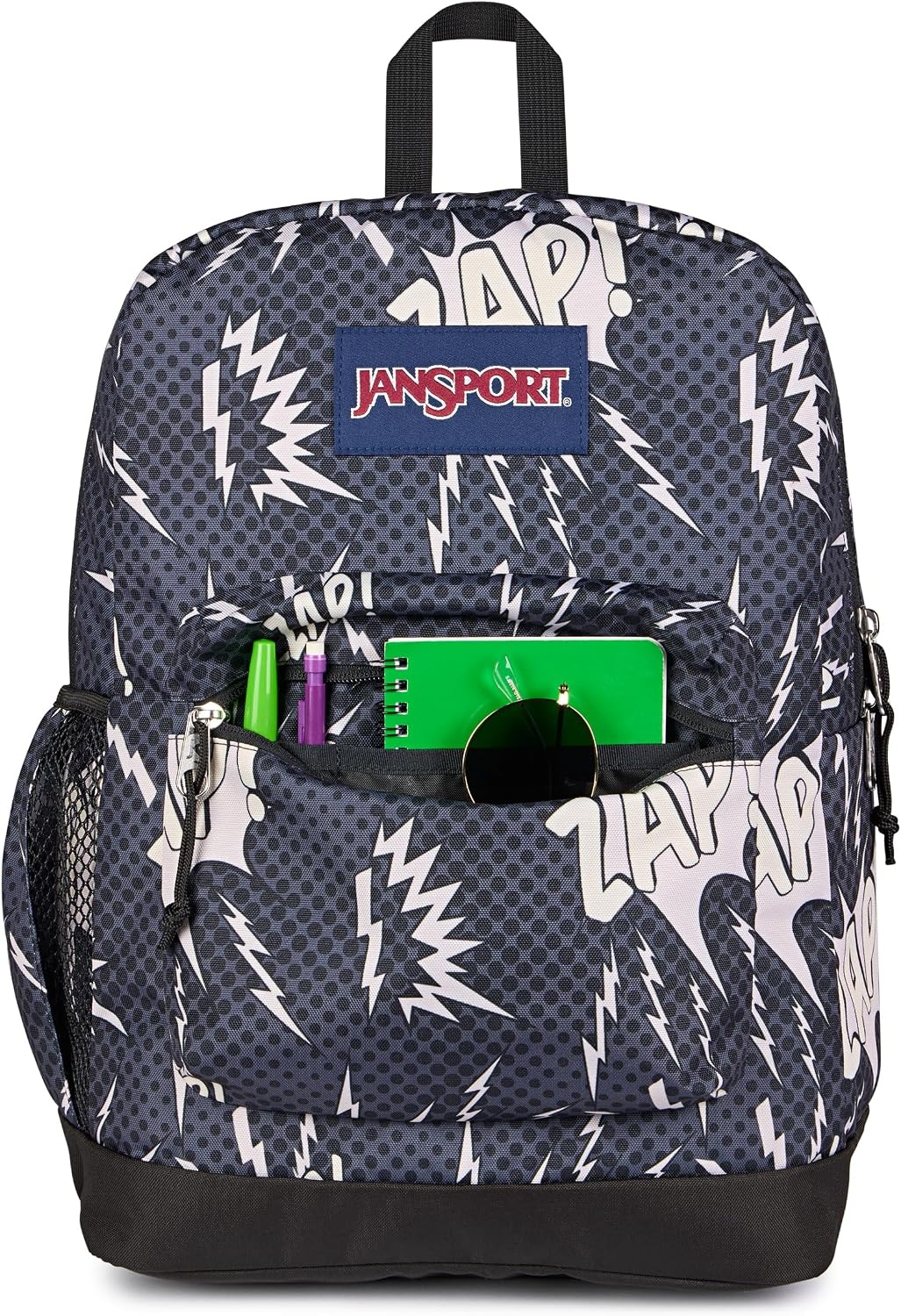 image:imageJanSport Cross Town Plus Backpack Large Main Compartment Side Water Bottle Pocket 15Inch Padded Laptop Sleeve Emerald PoolHigh Voltage BlackGreyCharcoal