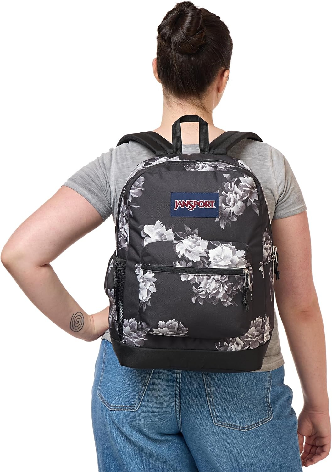image:imageJanSport Cross Town Plus Backpack Large Main Compartment Side Water Bottle Pocket 15Inch Padded Laptop Sleeve Emerald PoolMagnolia Mirage
