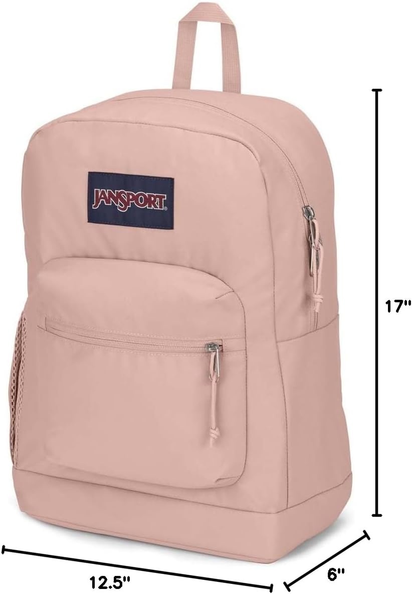 image:imageJanSport Cross Town Plus Backpack Large Main Compartment Side Water Bottle Pocket 15Inch Padded Laptop Sleeve Emerald PoolMisty Rose