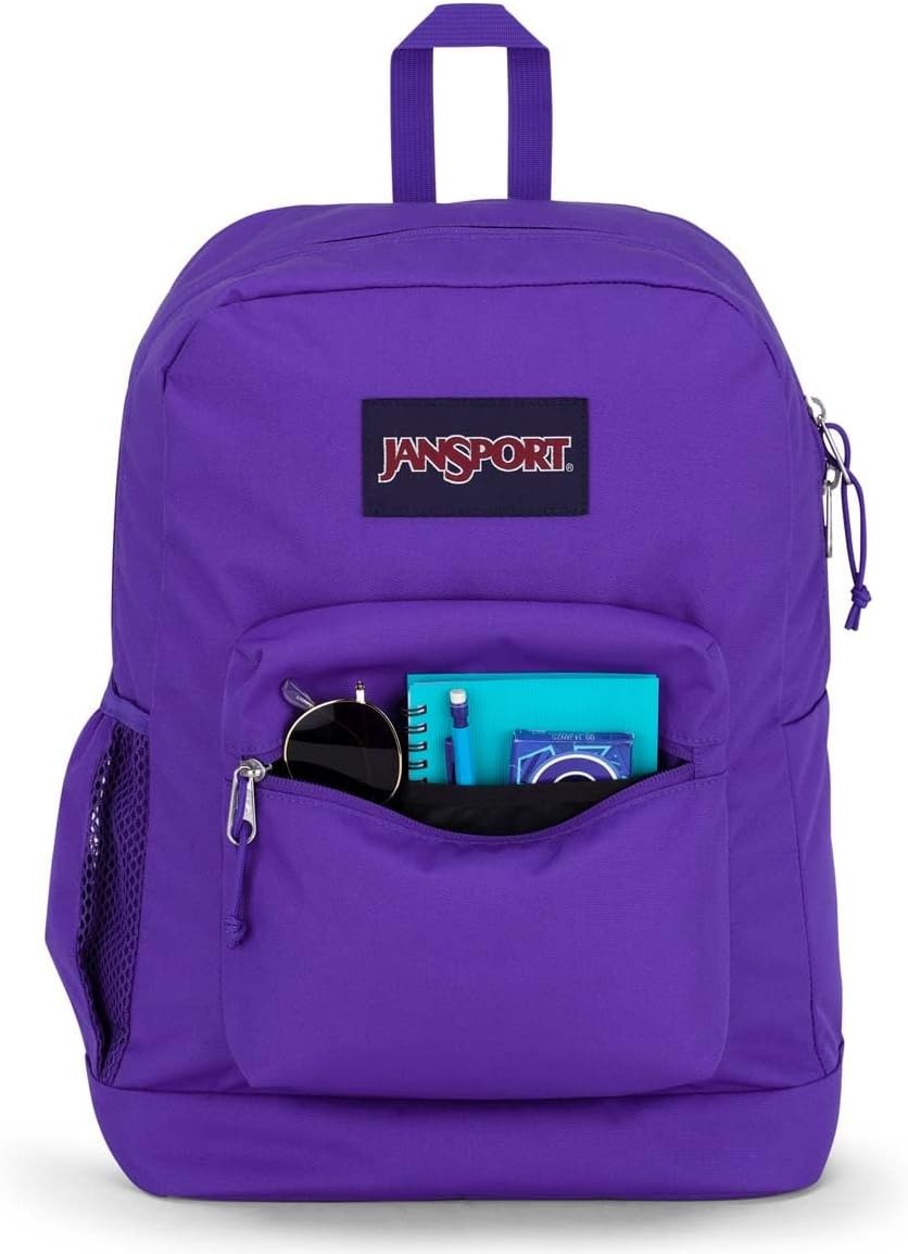 image:imageJanSport Cross Town Plus Backpack Large Main Compartment Side Water Bottle Pocket 15Inch Padded Laptop Sleeve Emerald PoolParty Plum