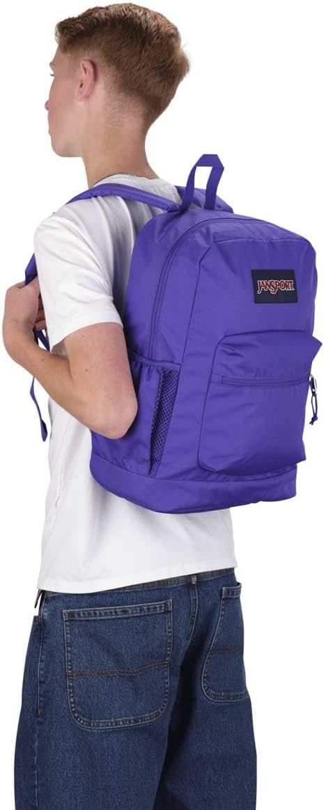 image:imageJanSport Cross Town Plus Backpack Large Main Compartment Side Water Bottle Pocket 15Inch Padded Laptop Sleeve Emerald PoolParty Plum
