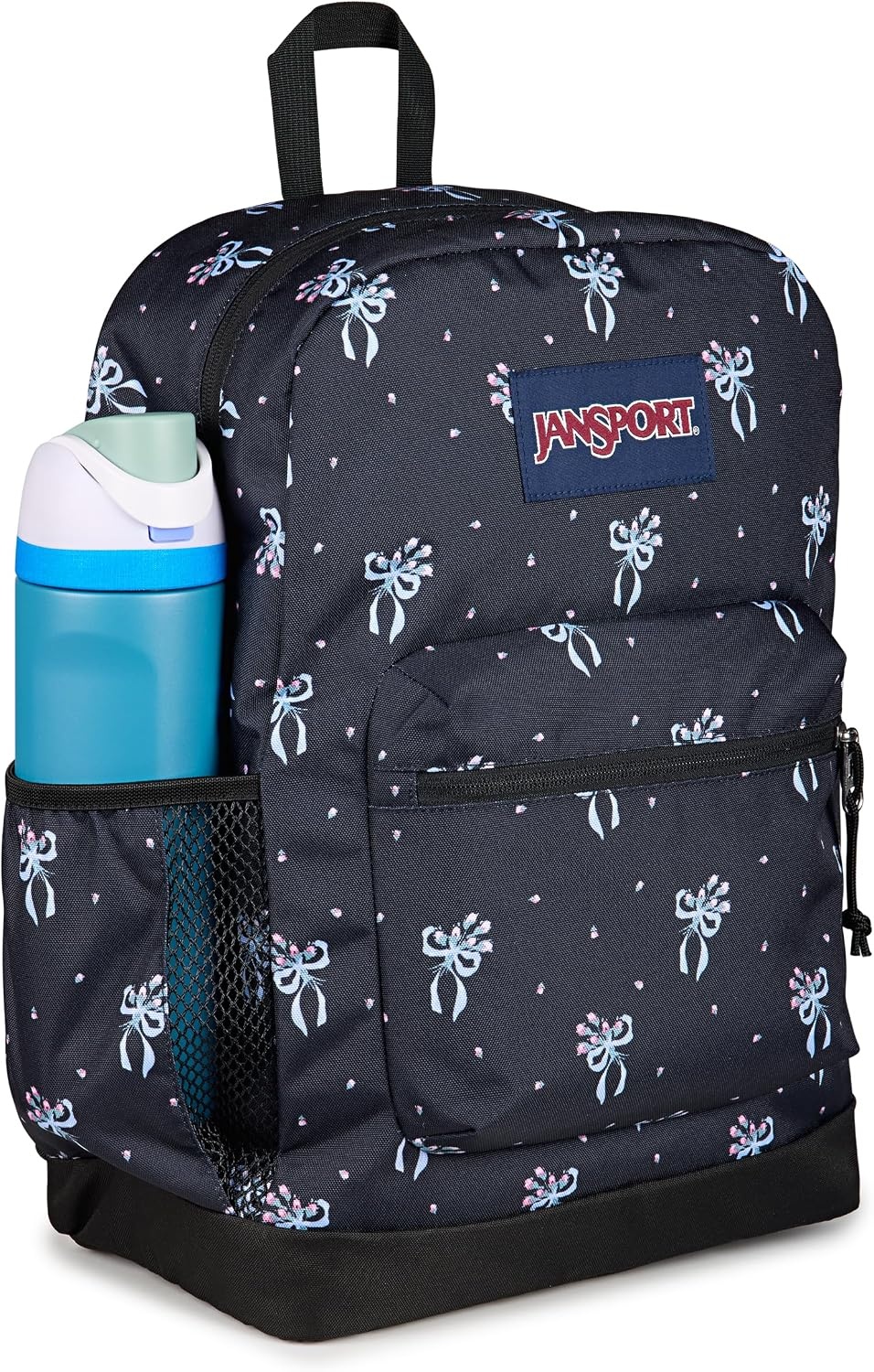 image:imageJanSport Cross Town Plus Backpack Large Main Compartment Side Water Bottle Pocket 15Inch Padded Laptop Sleeve Emerald PoolPastel Petals BlackBluePinkGreen