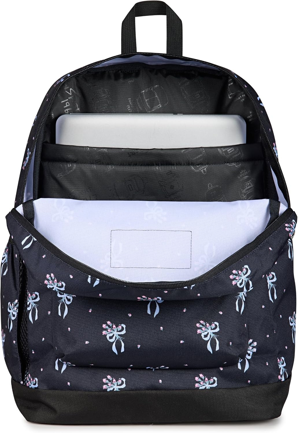 image:imageJanSport Cross Town Plus Backpack Large Main Compartment Side Water Bottle Pocket 15Inch Padded Laptop Sleeve Emerald PoolPastel Petals BlackBluePinkGreen
