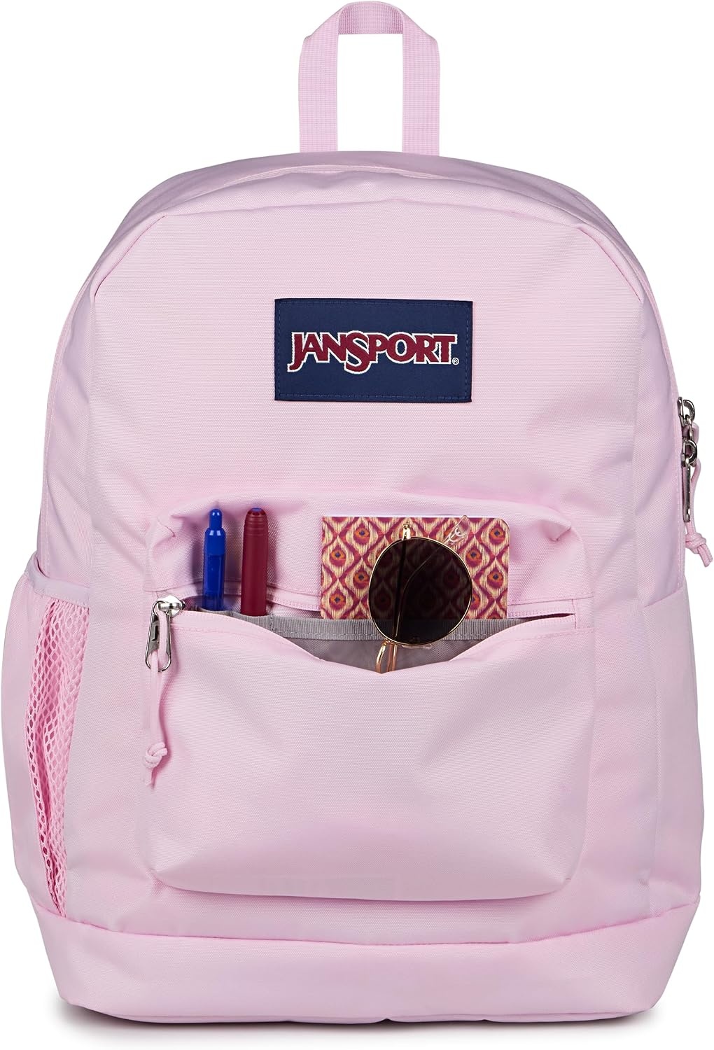 image:imageJanSport Cross Town Plus Backpack Large Main Compartment Side Water Bottle Pocket 15Inch Padded Laptop Sleeve Emerald PoolPink Ice