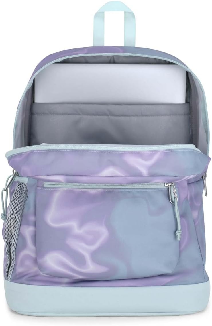 image:imageJanSport Cross Town Plus Backpack Large Main Compartment Side Water Bottle Pocket 15Inch Padded Laptop Sleeve Emerald PoolPlatinum Puddles