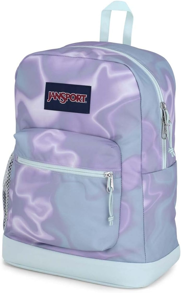 image:imageJanSport Cross Town Plus Backpack Large Main Compartment Side Water Bottle Pocket 15Inch Padded Laptop Sleeve Emerald PoolPlatinum Puddles