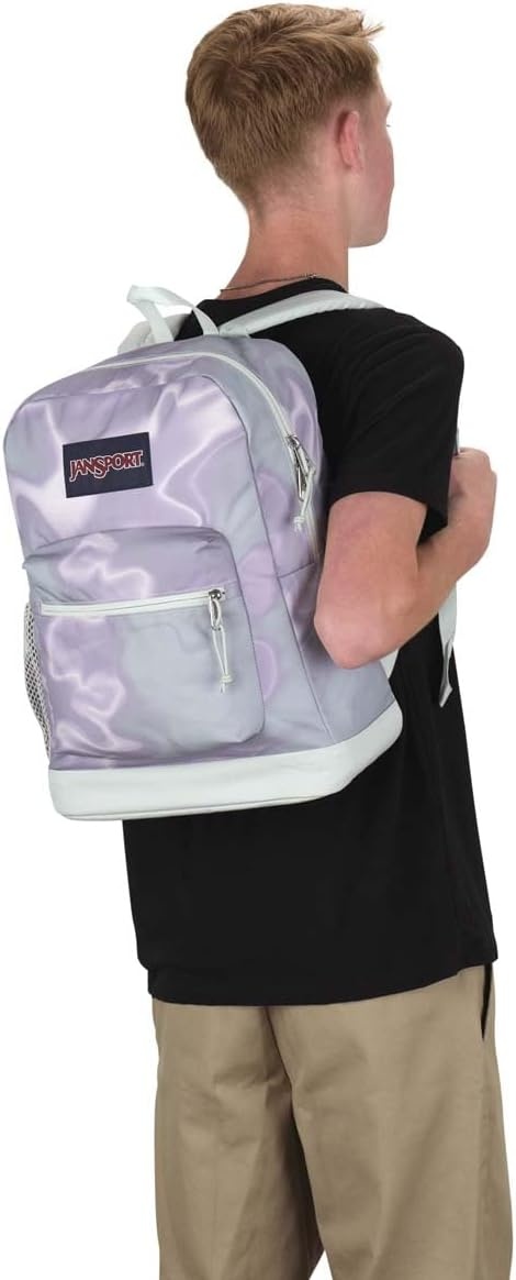 image:imageJanSport Cross Town Plus Backpack Large Main Compartment Side Water Bottle Pocket 15Inch Padded Laptop Sleeve Emerald PoolPlatinum Puddles