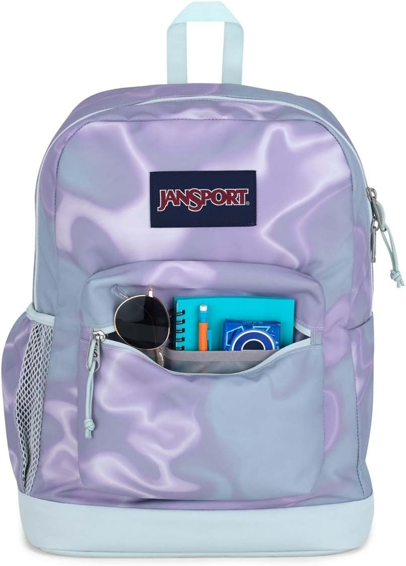 image:imageJanSport Cross Town Plus Backpack Large Main Compartment Side Water Bottle Pocket 15Inch Padded Laptop Sleeve Emerald PoolPlatinum Puddles