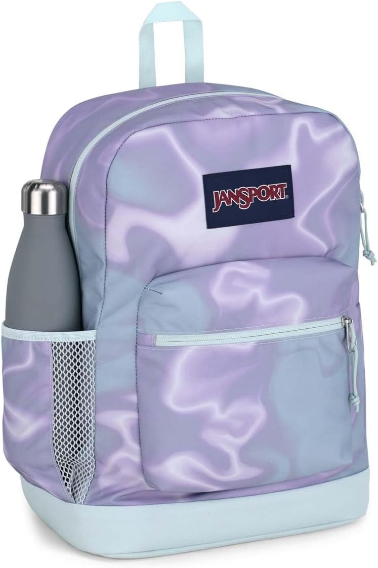 image:imageJanSport Cross Town Plus Backpack Large Main Compartment Side Water Bottle Pocket 15Inch Padded Laptop Sleeve Emerald PoolPlatinum Puddles