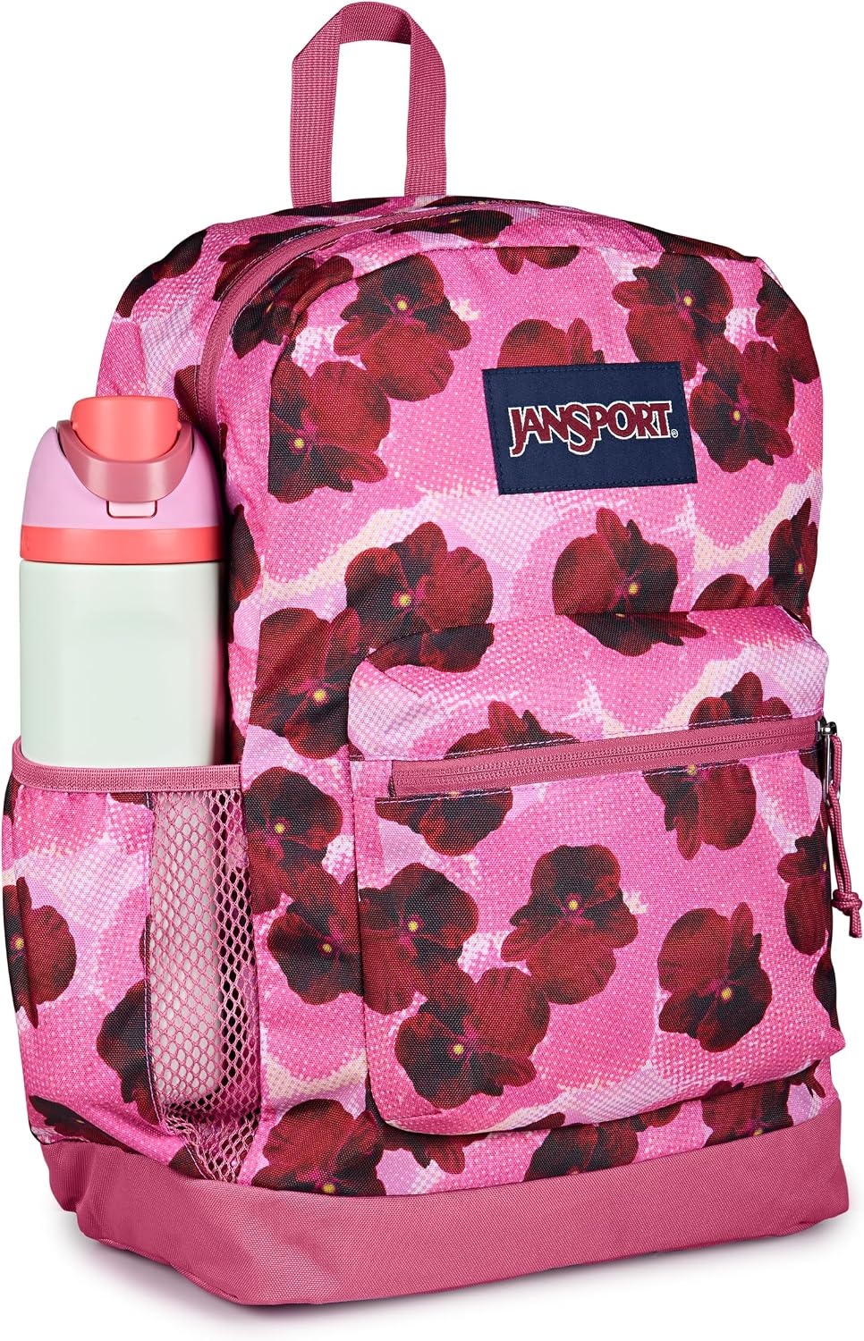 image:imageJanSport Cross Town Plus Backpack Large Main Compartment Side Water Bottle Pocket 15Inch Padded Laptop Sleeve Emerald PoolPop Art Pansies Digital FuchsiaMulti