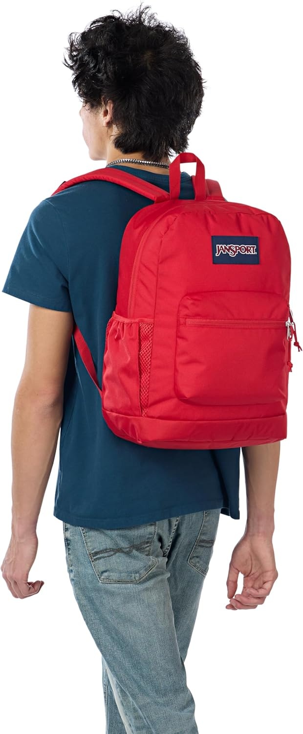 image:imageJanSport Cross Town Plus Backpack Large Main Compartment Side Water Bottle Pocket 15Inch Padded Laptop Sleeve Emerald PoolRed Tape