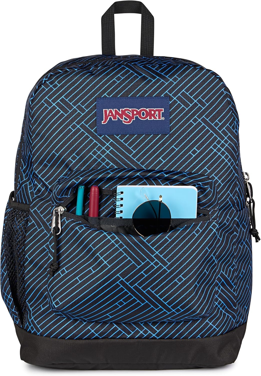 image:imageJanSport Cross Town Plus Backpack Large Main Compartment Side Water Bottle Pocket 15Inch Padded Laptop Sleeve Emerald PoolTeam Stripes BlackBlackAzul