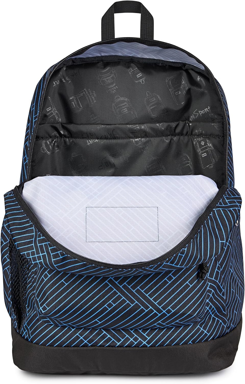 image:imageJanSport Cross Town Plus Backpack Large Main Compartment Side Water Bottle Pocket 15Inch Padded Laptop Sleeve Emerald PoolTeam Stripes BlackBlackAzul