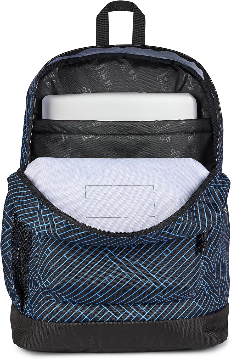 image:imageJanSport Cross Town Plus Backpack Large Main Compartment Side Water Bottle Pocket 15Inch Padded Laptop Sleeve Emerald PoolTeam Stripes BlackBlackAzul