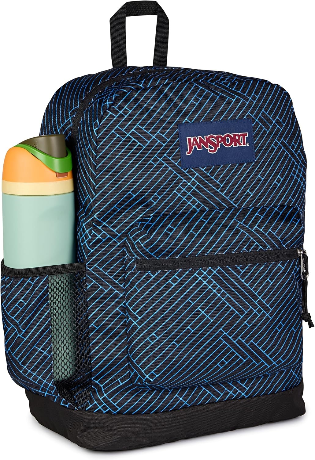 image:imageJanSport Cross Town Plus Backpack Large Main Compartment Side Water Bottle Pocket 15Inch Padded Laptop Sleeve Emerald PoolTeam Stripes BlackBlackAzul