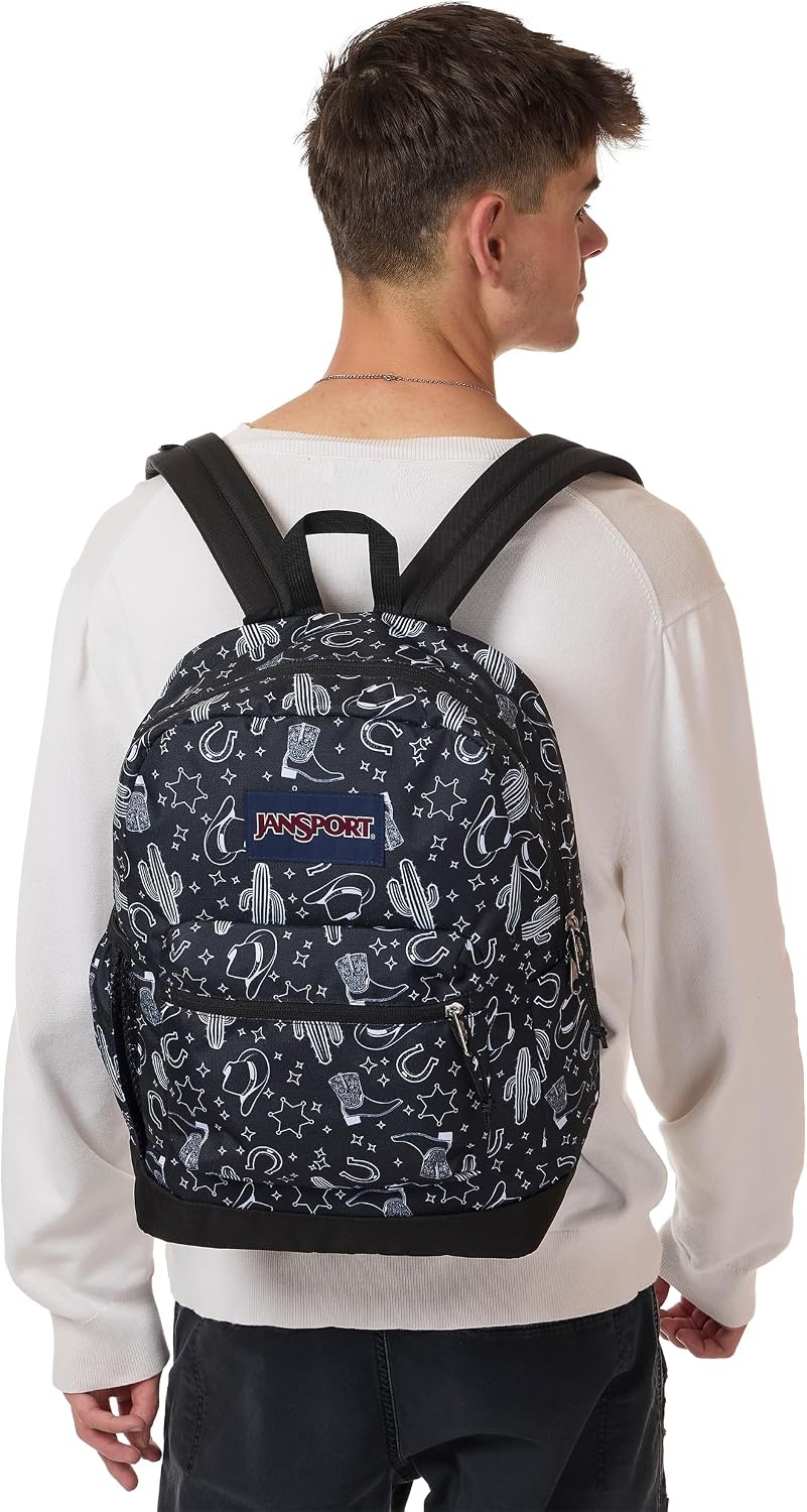 image:imageJanSport Cross Town Plus Backpack Large Main Compartment Side Water Bottle Pocket 15Inch Padded Laptop Sleeve Emerald PoolWild West Escape BlackBlackWhite