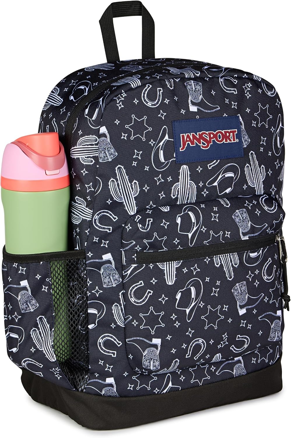image:imageJanSport Cross Town Plus Backpack Large Main Compartment Side Water Bottle Pocket 15Inch Padded Laptop Sleeve Emerald PoolWild West Escape BlackBlackWhite
