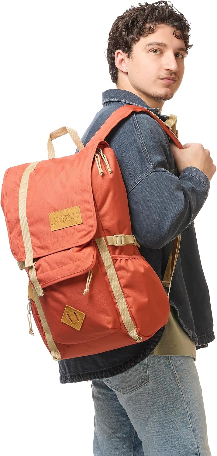 image:imageJanSport Hatchet Backpack 15inch Padded Laptop Compartment Dual Water Bottle Pockets Side Compression Straps Cargo GreenDune Red