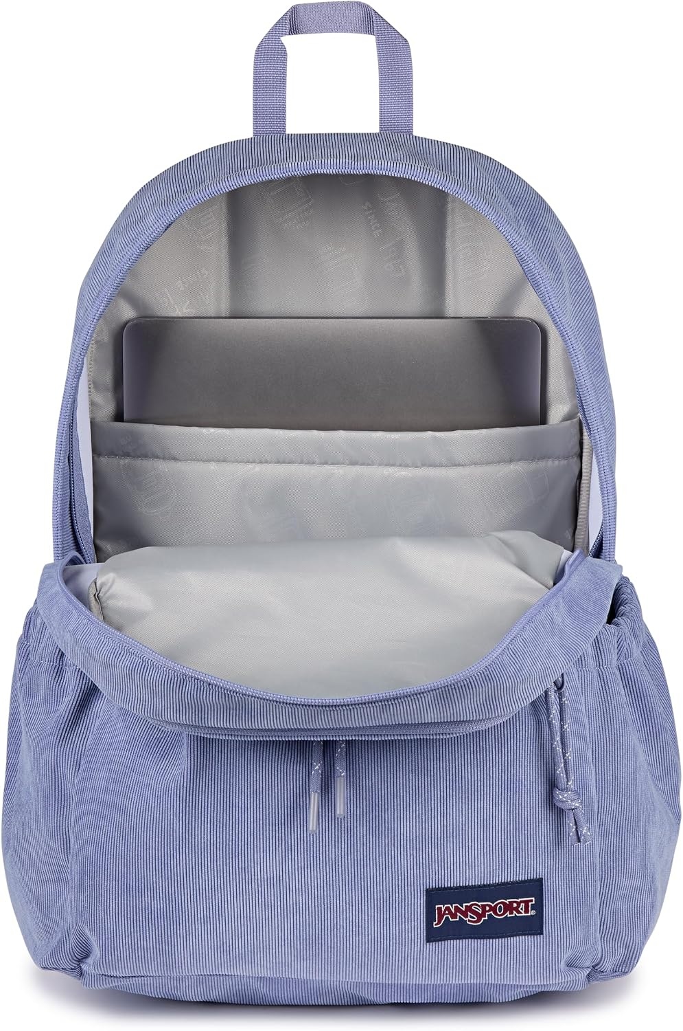 image:imageJanSport Lounge Pack FX Large Main Compartment Dual Water Bottle Pockets Front Drawcord Pocket Padded Laptop Sleeve Lavender Ash CorduroyLavender Ash Corduroy