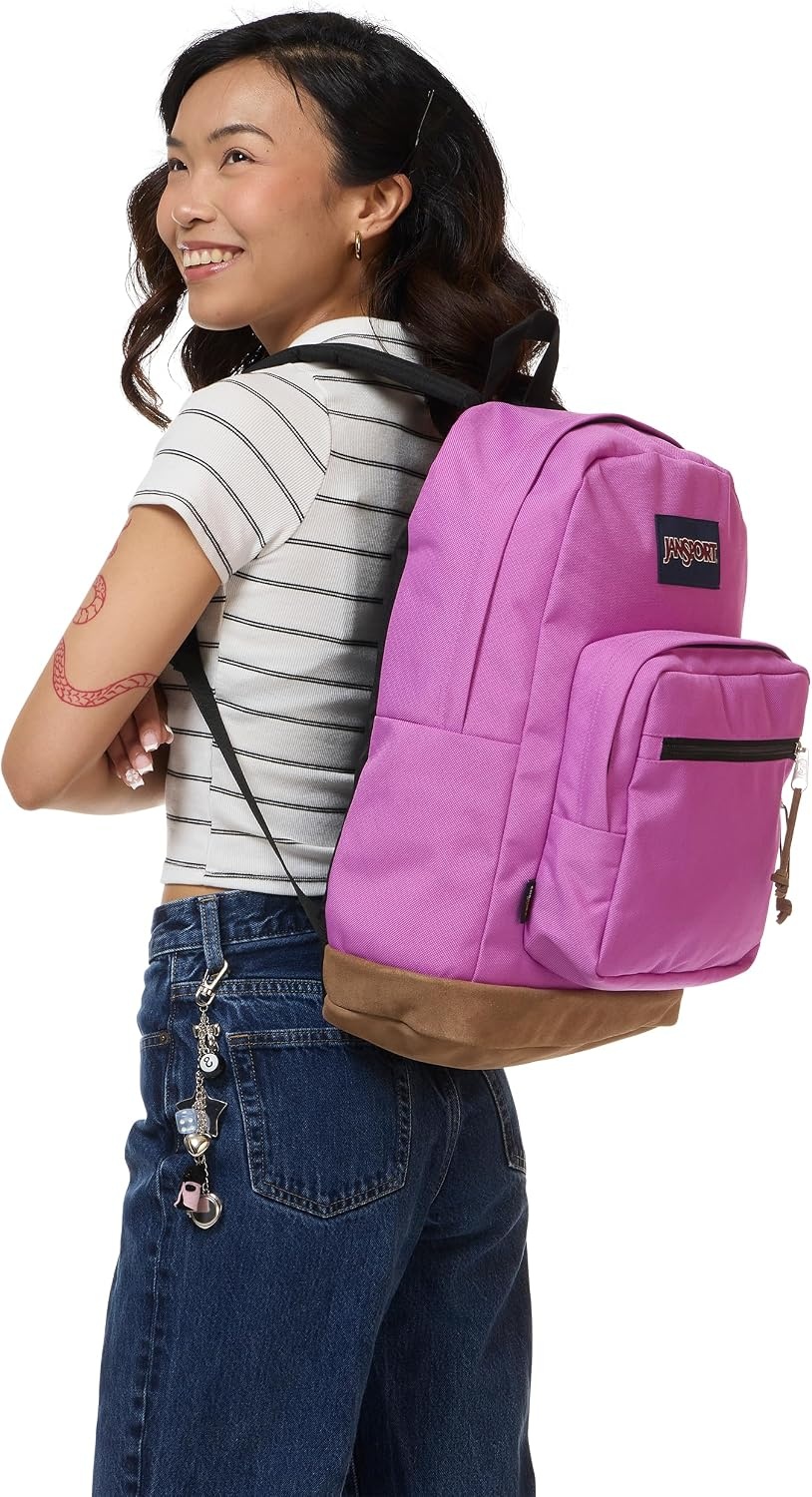 image:imageJanSport Right Pack Backpack Durable Daypack with Padded 15 Laptop Sleeve Spacious Main Compartment amp Integrated Water Bottle Pocket Sprayed Stars Pastel LilacDigital Fuchsia