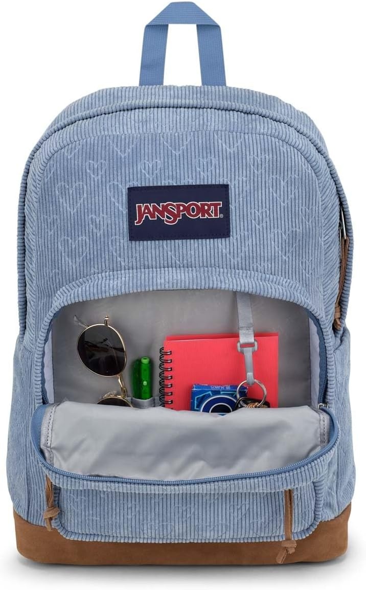 image:imageJanSport Right Pack Expressions Backpack Travel Work or Laptop Bag Curry CorduroyEmbossed Hearts Blue