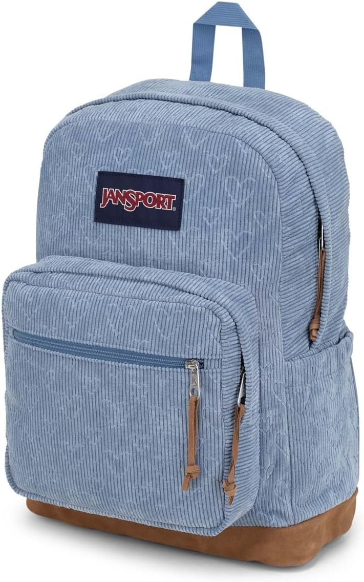 image:imageJanSport Right Pack Expressions Backpack Travel Work or Laptop Bag Curry CorduroyEmbossed Hearts Blue