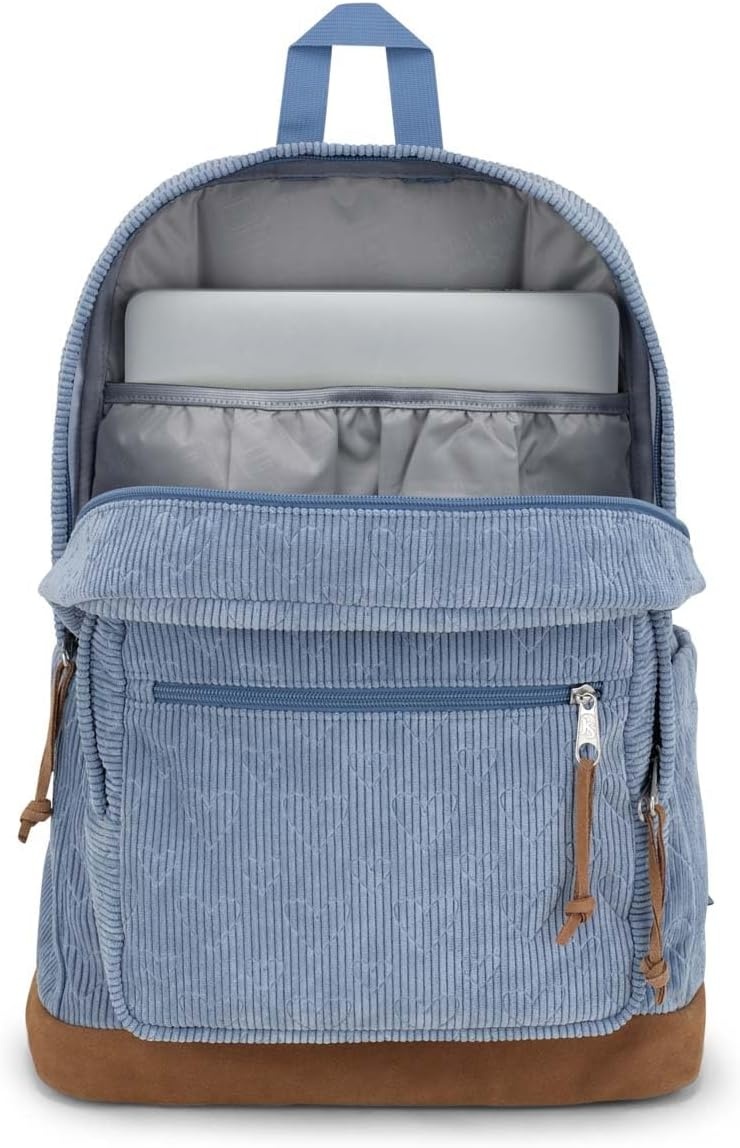 image:imageJanSport Right Pack Expressions Backpack Travel Work or Laptop Bag Curry CorduroyEmbossed Hearts Blue
