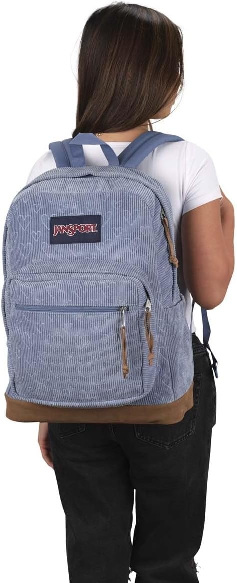 image:imageJanSport Right Pack Expressions Backpack Travel Work or Laptop Bag Curry CorduroyEmbossed Hearts Blue