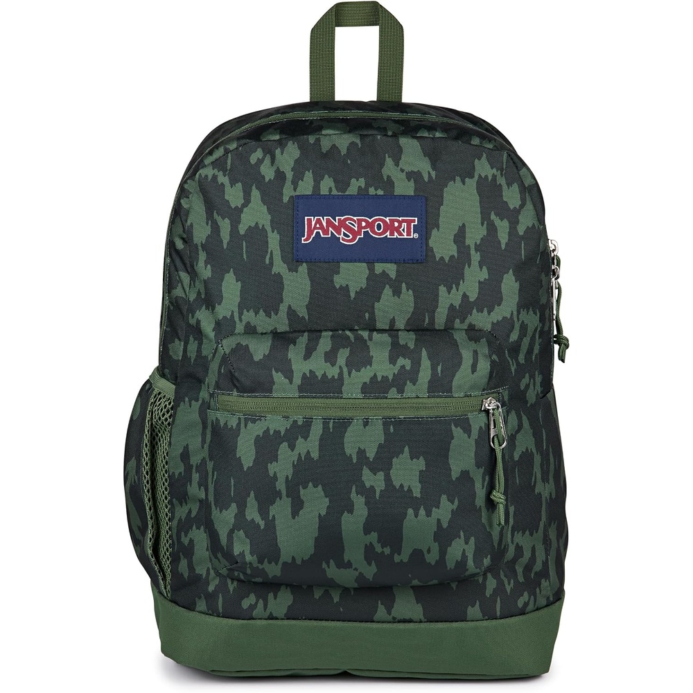 image:imageJanSport Cross Town Plus Backpack Large Main Compartment Side Water Bottle Pocket 15Inch Padded Laptop Sleeve Emerald PoolCamo Illusion