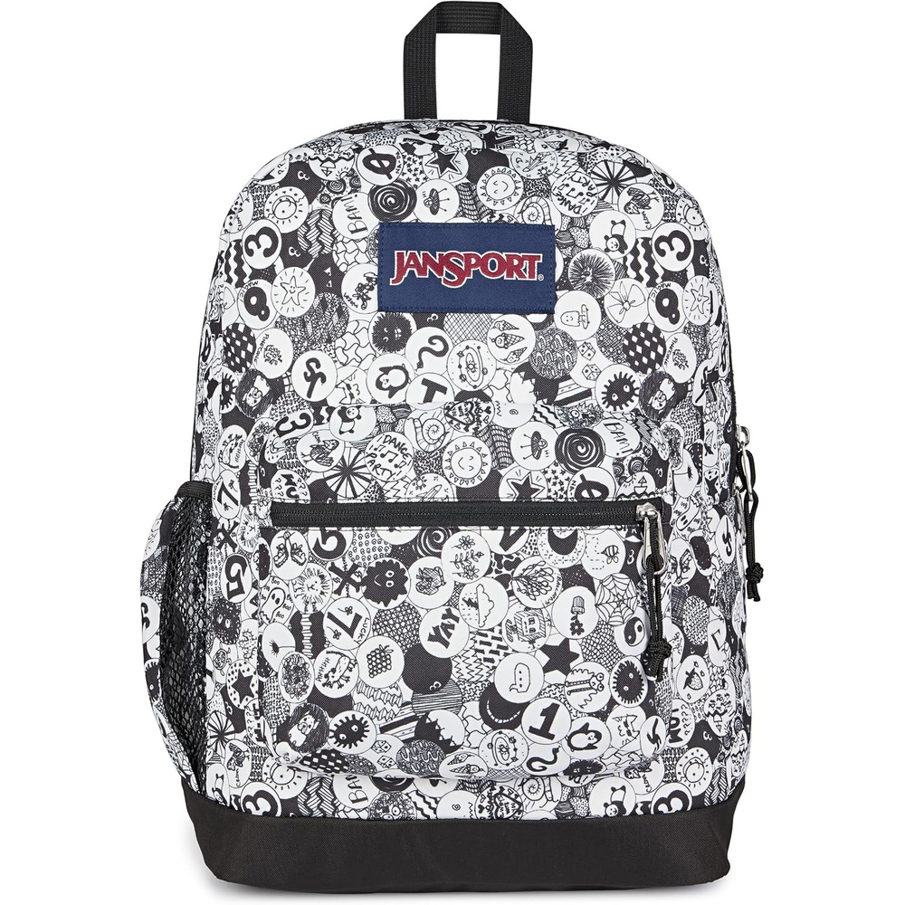 image:imageJanSport Cross Town Plus Backpack Large Main Compartment Side Water Bottle Pocket 15Inch Padded Laptop Sleeve Emerald PoolDoodle Dots BlackWhiteGrey