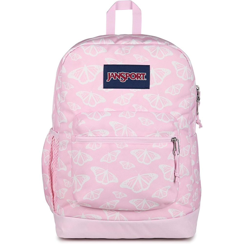 image:imageJanSport Cross Town Plus Backpack Large Main Compartment Side Water Bottle Pocket 15Inch Padded Laptop Sleeve Emerald PoolFlutter By Pink IceWhitePink Ice