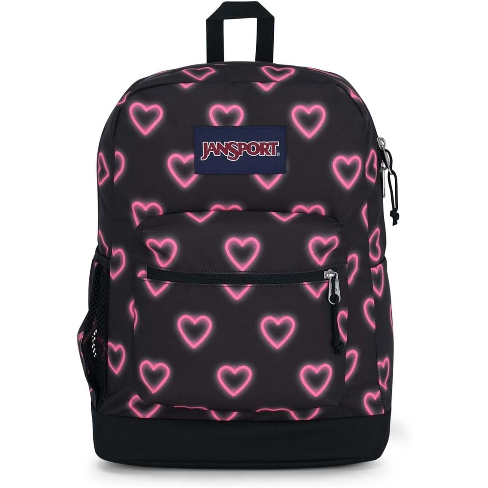 image:imageJanSport Cross Town Plus Backpack Large Main Compartment Side Water Bottle Pocket 15Inch Padded Laptop Sleeve Emerald PoolHappy Hearts Black