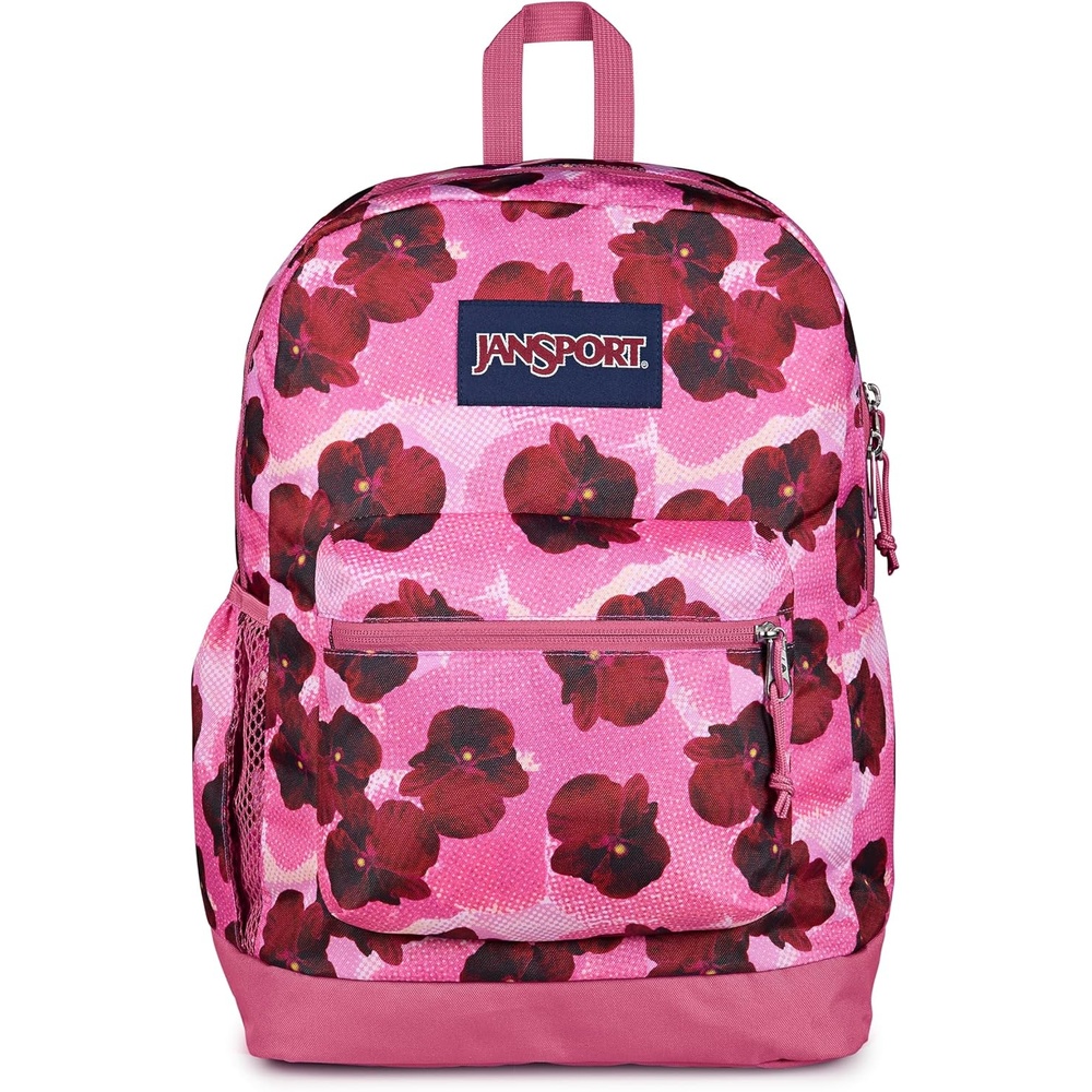 image:imageJanSport Cross Town Plus Backpack Large Main Compartment Side Water Bottle Pocket 15Inch Padded Laptop Sleeve Emerald PoolPop Art Pansies Digital FuchsiaMulti