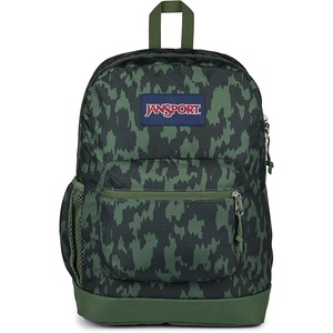 JanSport Cross Town Plus Backpack – Large Main Compartment, Side Water Bottle Pocket, 15-Inch Padded Laptop Sleeve – Emerald Pool(Camo Illusion)