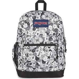 JanSport Cross Town Plus Backpack – Large Main Compartment, Side Water Bottle Pocket, 15-Inch Padded Laptop Sleeve – Emerald Pool(Doodle Dots Black/White/Grey)