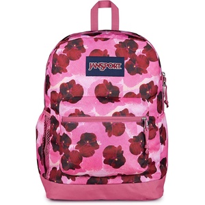 JanSport Cross Town Plus Backpack – Large Main Compartment, Side Water Bottle Pocket, 15-Inch Padded Laptop Sleeve – Emerald Pool(Pop Art Pansies Digital Fuchsia/Multi)