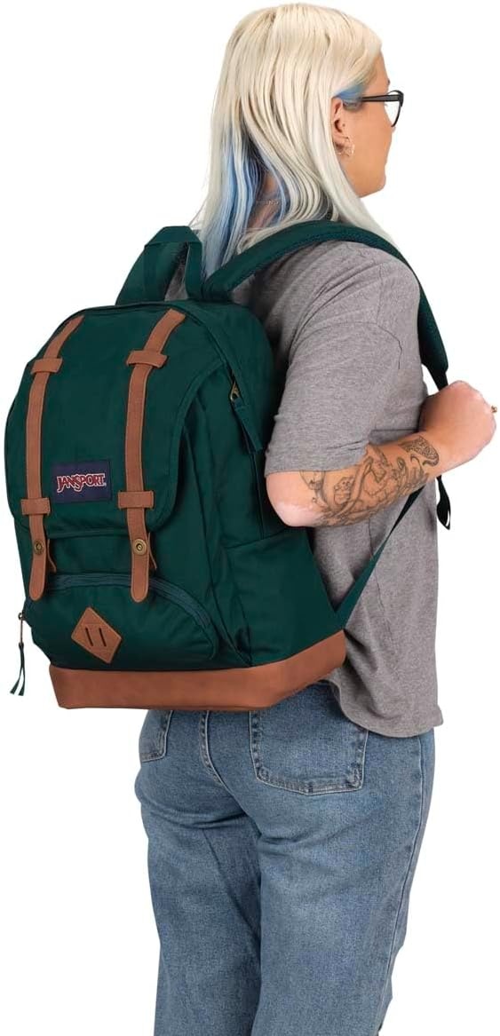 image:imageJanSport Cortlandt Laptop Backpack Russet Red 15 Laptop SleeveSynthetic Leather Shoulder Computer Bag with Large Compartment Padded Straps Rucksack for Men WomenDeep Juniper