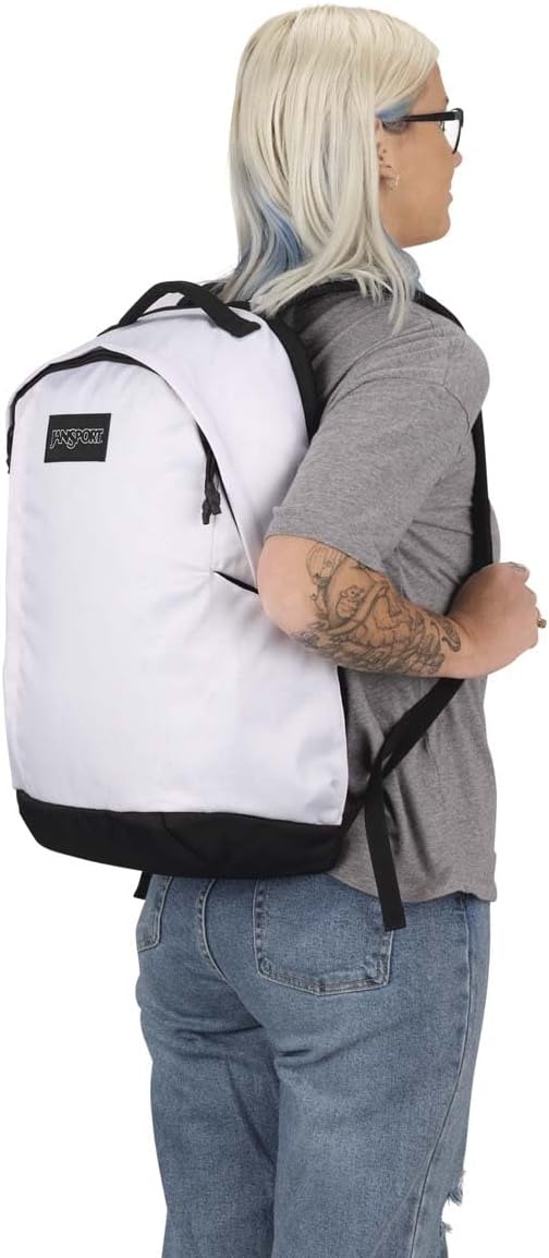 image:imageJanSport Station Pack Large Backpack with Padded Laptop Sleeve Dual Water Bottle Pockets and Loft Pocket BlackWhite