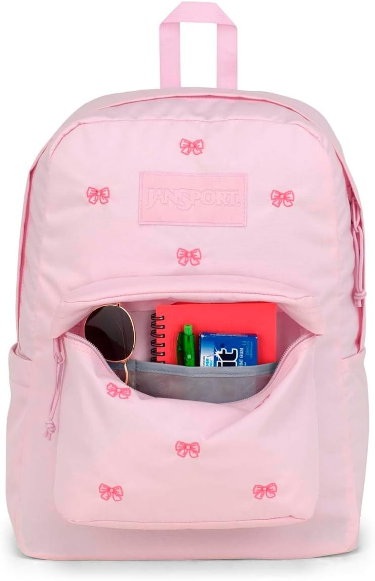 image:imageJanSport Superbreak Plus FX Backpack Work Travel or Laptop Bag with Water Bottle Pocket Surreal Corduroy CoconutEmbroidered Bows