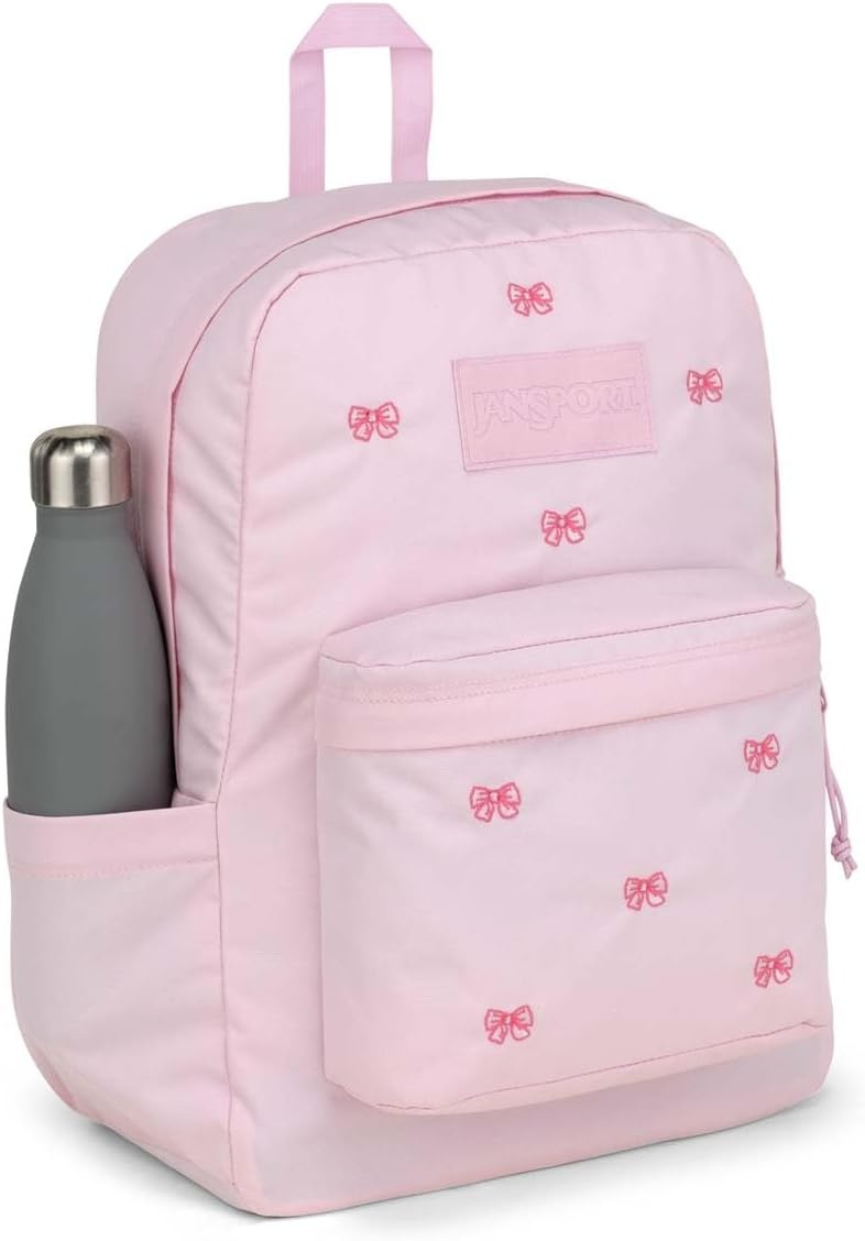 image:imageJanSport Superbreak Plus FX Backpack Work Travel or Laptop Bag with Water Bottle Pocket Surreal Corduroy CoconutEmbroidered Bows