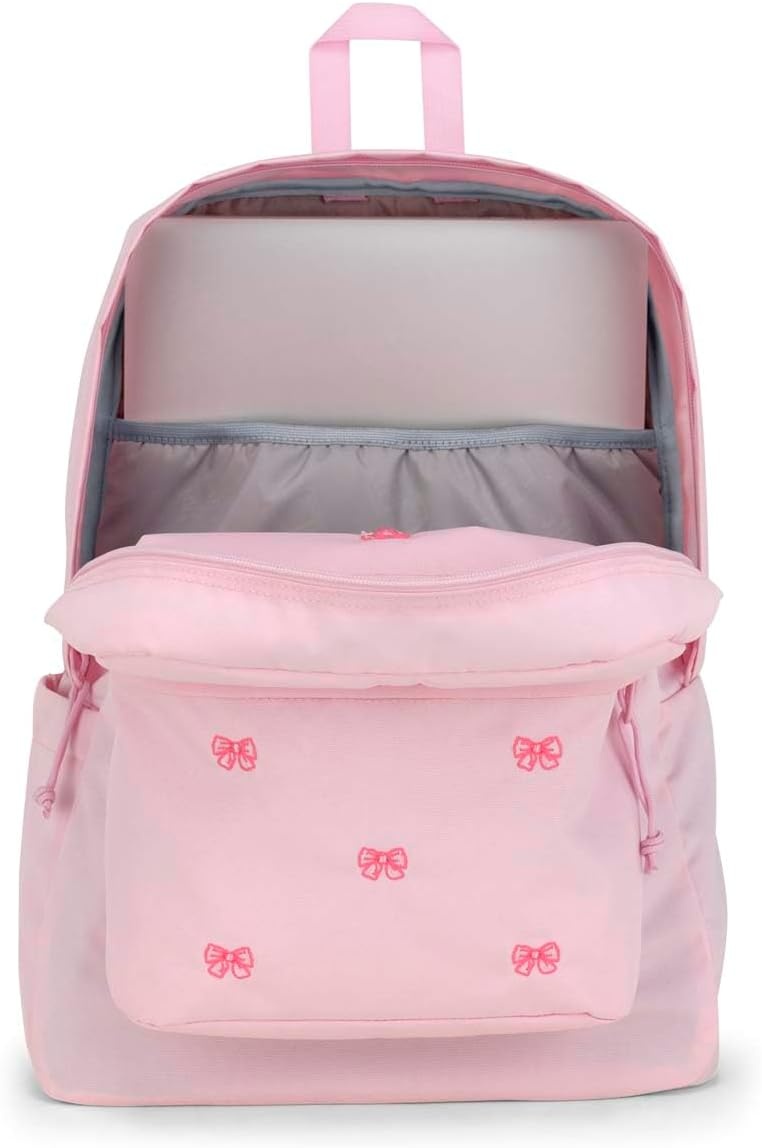 image:imageJanSport Superbreak Plus FX Backpack Work Travel or Laptop Bag with Water Bottle Pocket Surreal Corduroy CoconutEmbroidered Bows