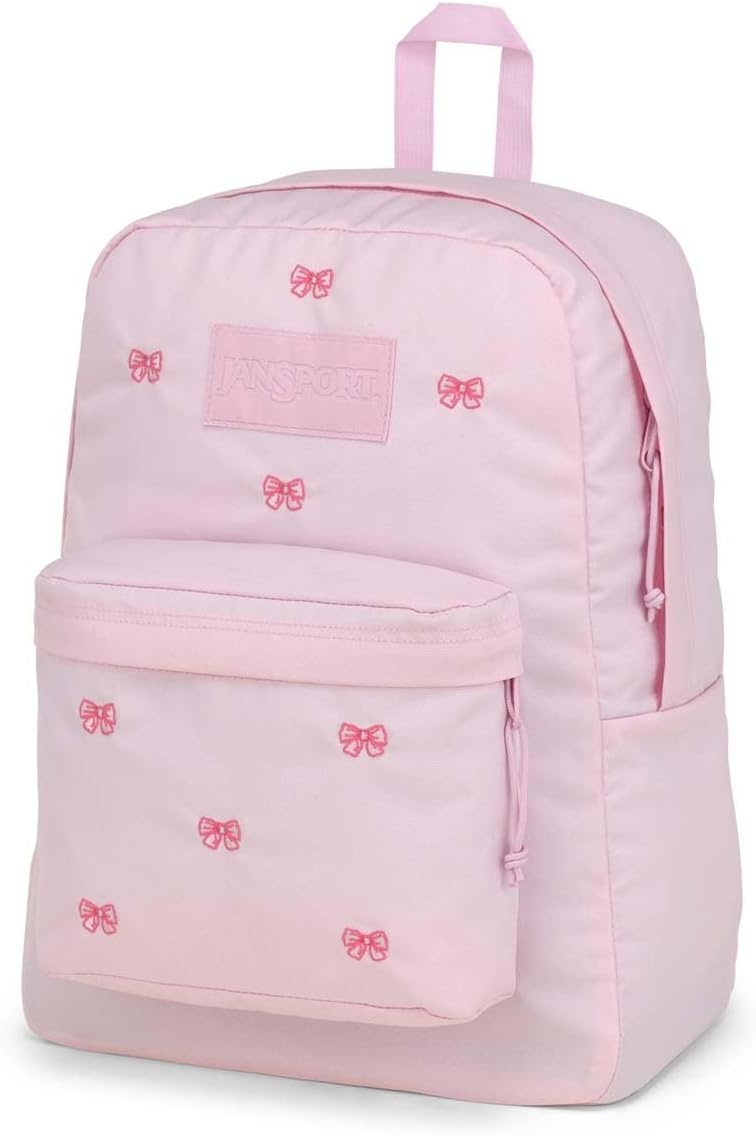 image:imageJanSport Superbreak Plus FX Backpack Work Travel or Laptop Bag with Water Bottle Pocket Surreal Corduroy CoconutEmbroidered Bows