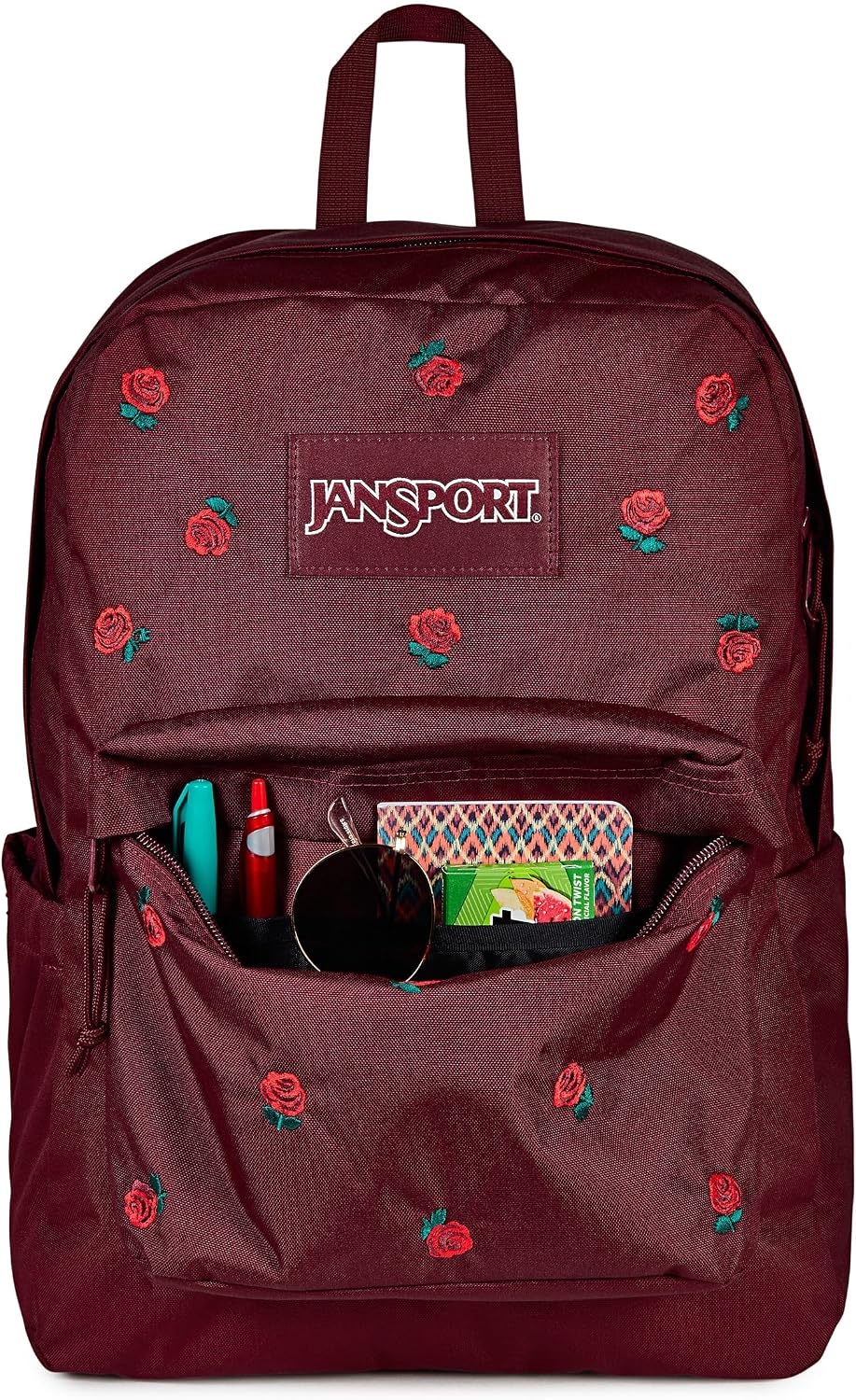 image:imageJanSport Superbreak Plus FX Backpack Work Travel or Laptop Bag with Water Bottle Pocket Surreal Corduroy CoconutJust a Rose Emb Cherry LacquerGrnRed