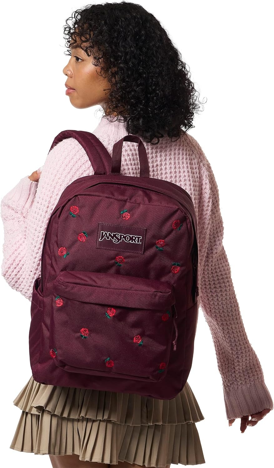 image:imageJanSport Superbreak Plus FX Backpack Work Travel or Laptop Bag with Water Bottle Pocket Surreal Corduroy CoconutJust a Rose Emb Cherry LacquerGrnRed