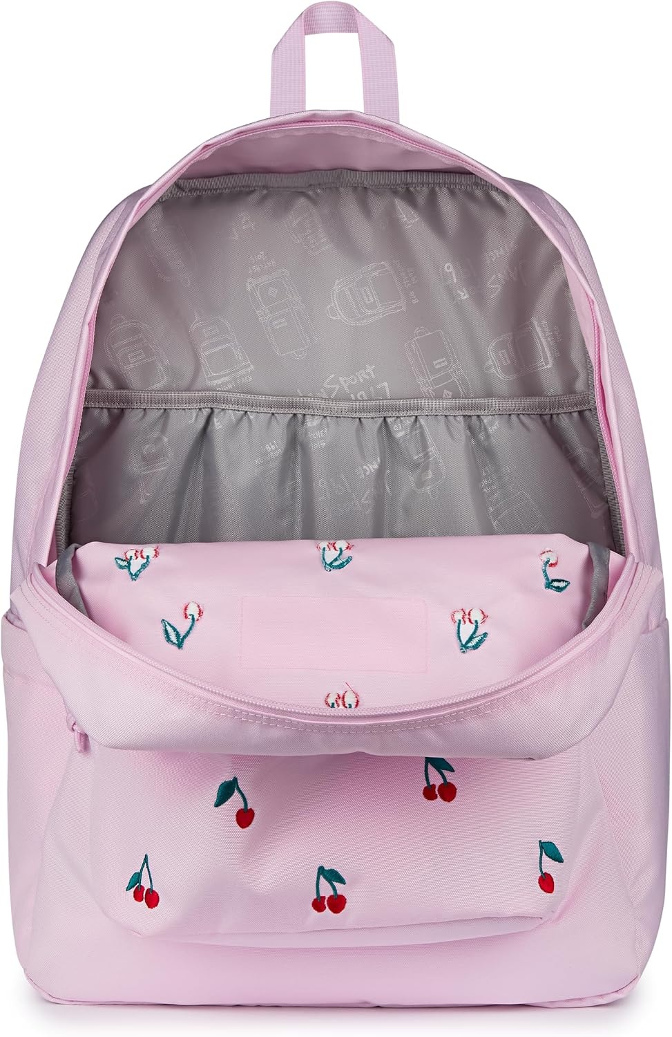 image:imageJanSport Superbreak Plus FX Backpack Work Travel or Laptop Bag with Water Bottle Pocket Surreal Corduroy CoconutPink Ice Cherry Emb