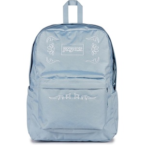 JanSport Superbreak Plus FX Backpack – Work, Travel, or Laptop Bag with Water Bottle Pocket – Surreal Corduroy Coconut(Bandana Jam Emb Blue Dusk/White/White)