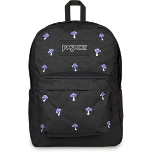 JanSport Superbreak Plus FX Backpack – Work, Travel, or Laptop Bag with Water Bottle Pocket – Surreal Corduroy Coconut(Embroidered Shrooms)