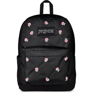 JanSport Superbreak Plus FX Backpack – Work, Travel, or Laptop Bag with Water Bottle Pocket – Surreal Corduroy Coconut(Just a Rose Emb Black/Pink Ice/Green)